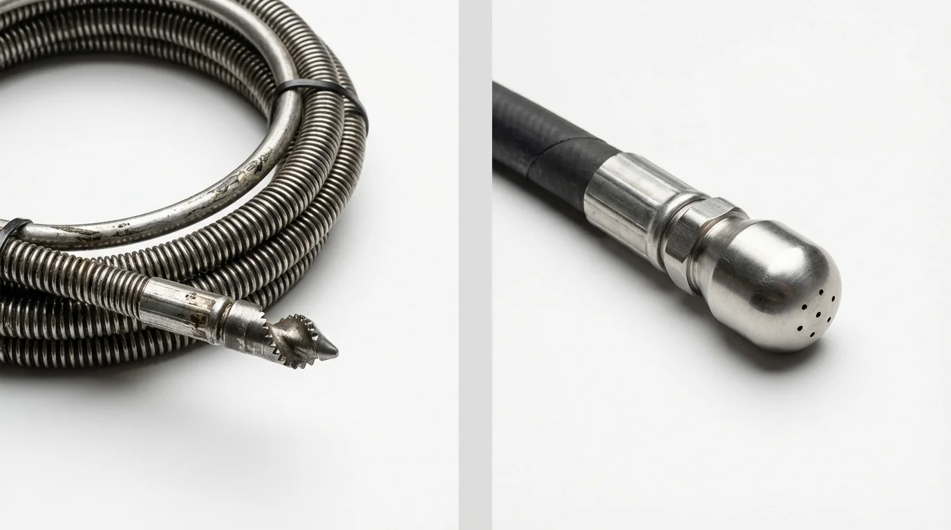 Drain snake cable and hydro jetting nozzle used for drain cleaning in Belleville, IL