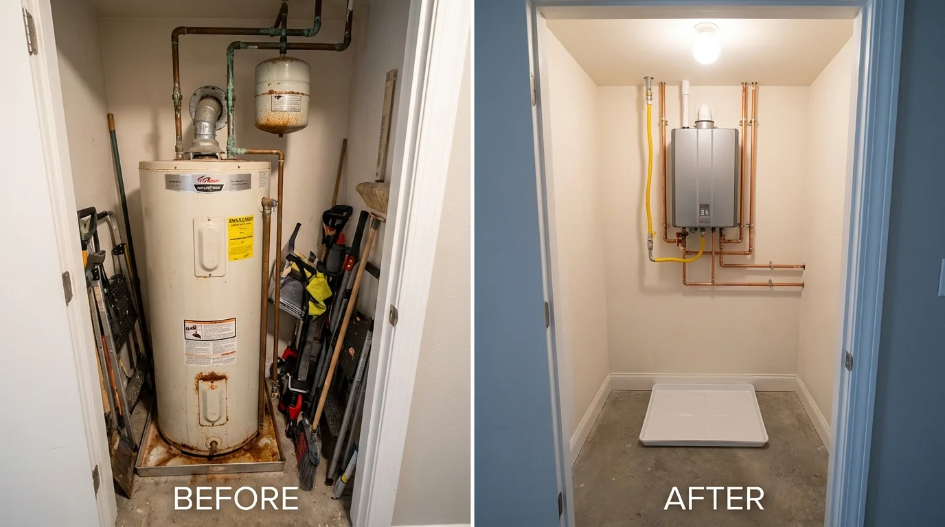 Tank water heater versus wall-mounted tankless unit comparison for Belleville, IL homeowners
